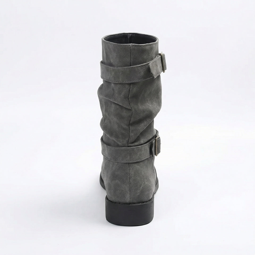 Damen Stiefel | Schnallenriemen | Vintage | Stiefel in mittellanger Länge | Schlappe Stiefel EB