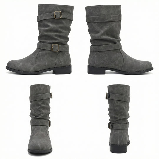 Damen Stiefel | Schnallenriemen | Vintage | Stiefel in mittellanger Länge | Schlappe Stiefel EB