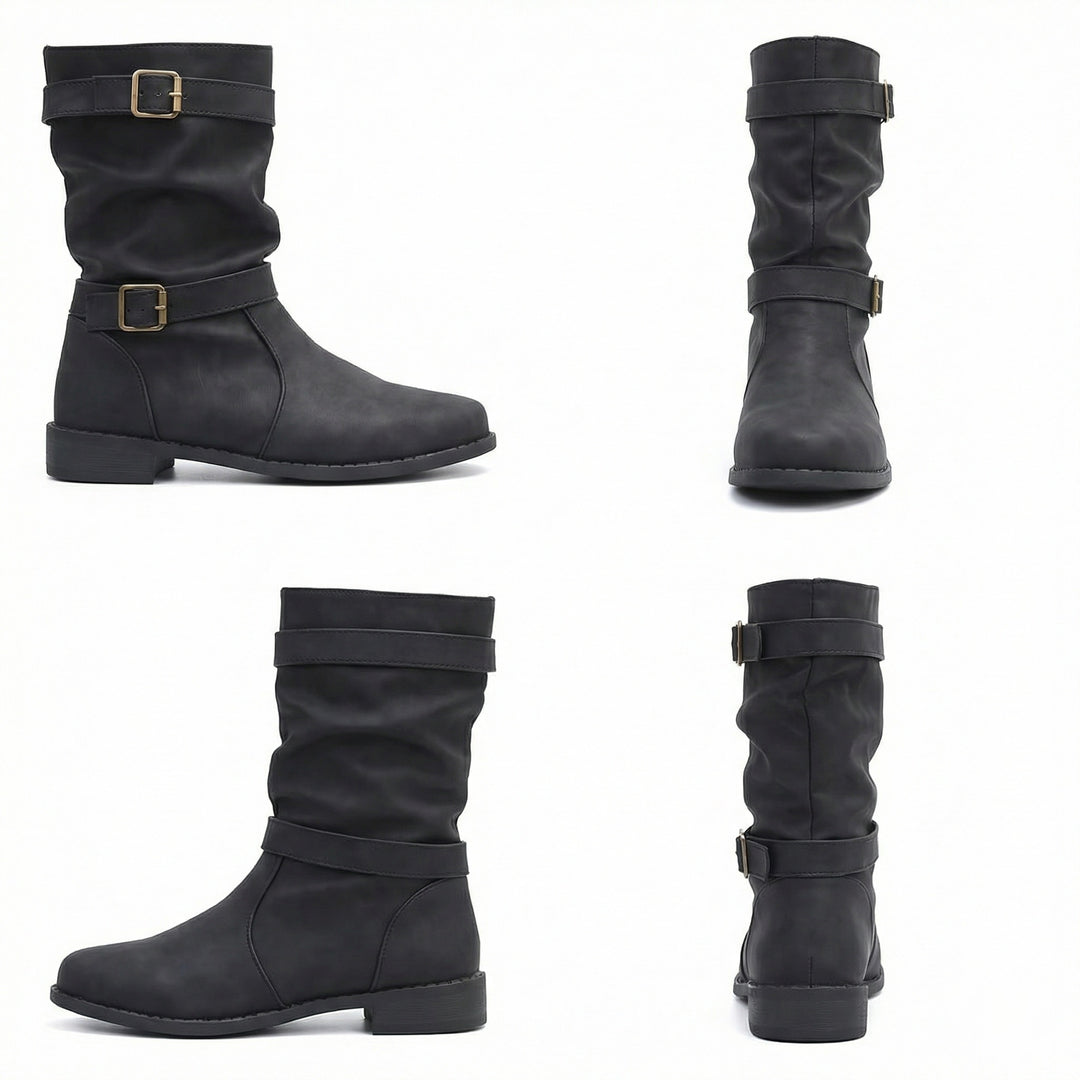 Damen Stiefel | Schnallenriemen | Vintage | Stiefel in mittellanger Länge | Schlappe Stiefel EB