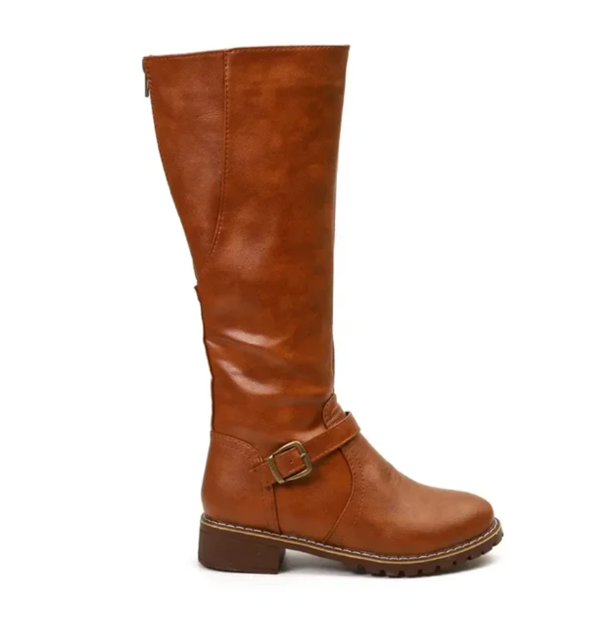 Damenstiefel - Niedriger Absatz - Reißverschluss hinten - kniehohe Stiefel - Stiefel mit Absatz EB