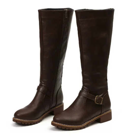 Damenstiefel - Niedriger Absatz - Reißverschluss hinten - kniehohe Stiefel - Stiefel mit Absatz EB