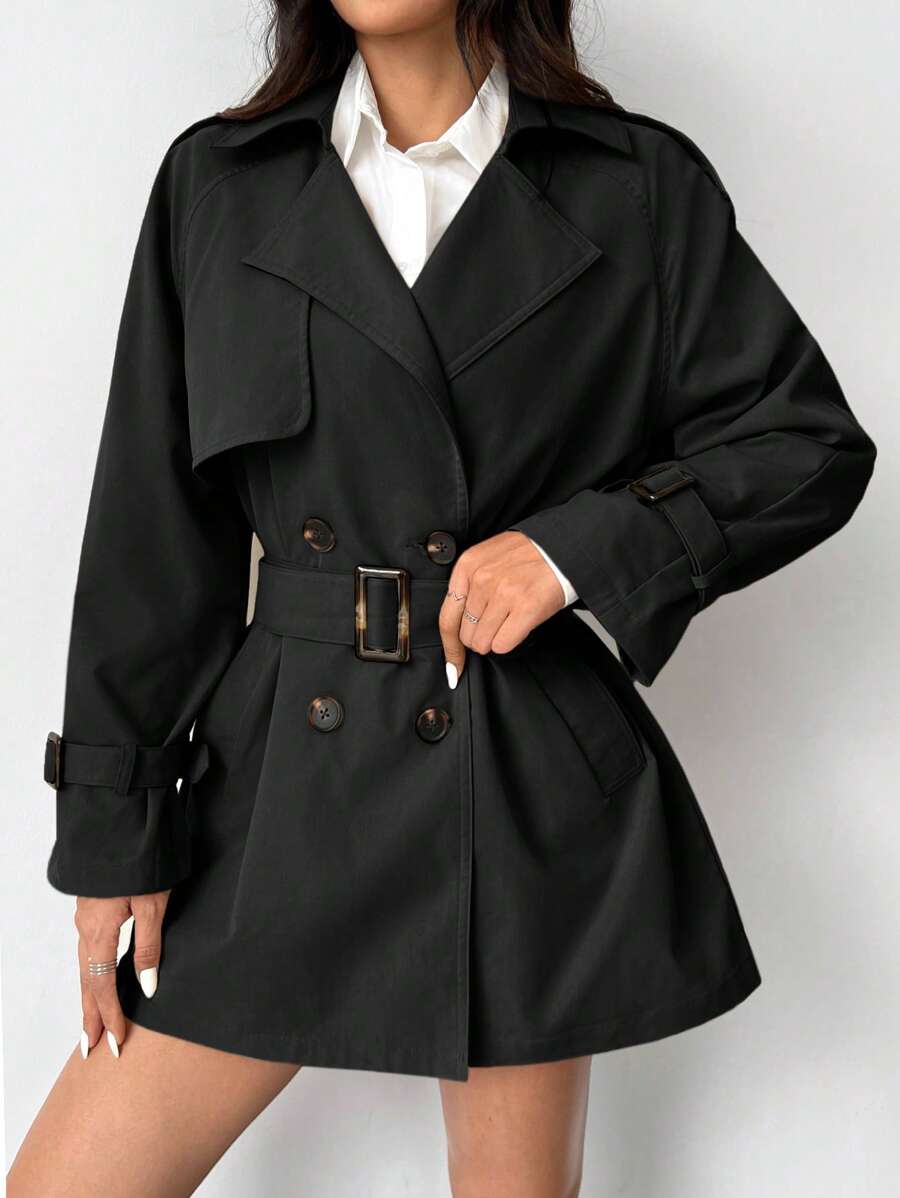 EB | Damen Kurze Regenjacke mit Schleifenbund und Doppelter Knopfleiste