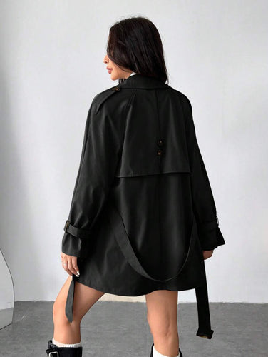 EB | Damen Kurze Regenjacke mit Schleifenbund und Doppelter Knopfleiste