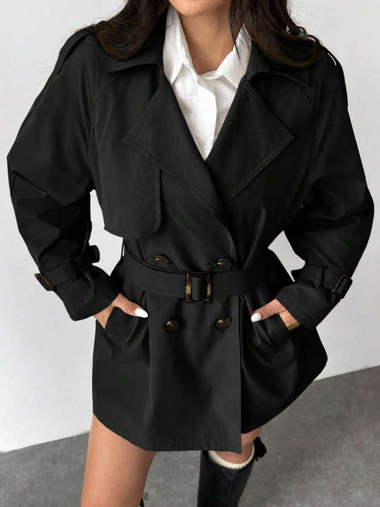EB | Damen Kurze Regenjacke mit Schleifenbund und Doppelter Knopfleiste