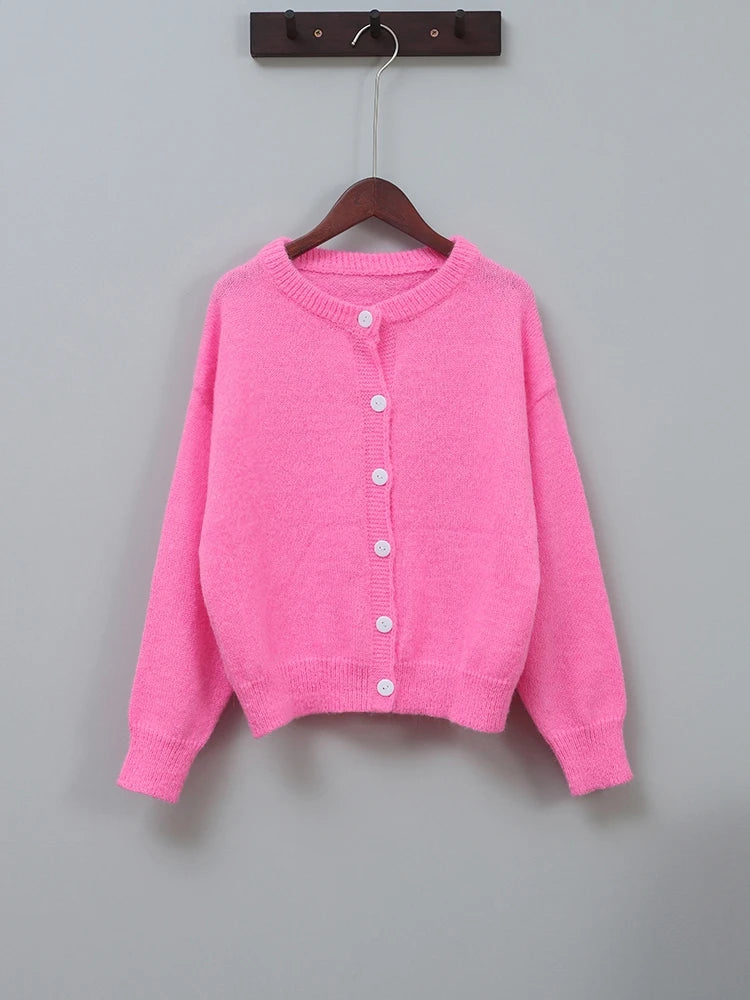 EB | Damen Rosa Cardigan mit Rundhals und Knopfverschluss