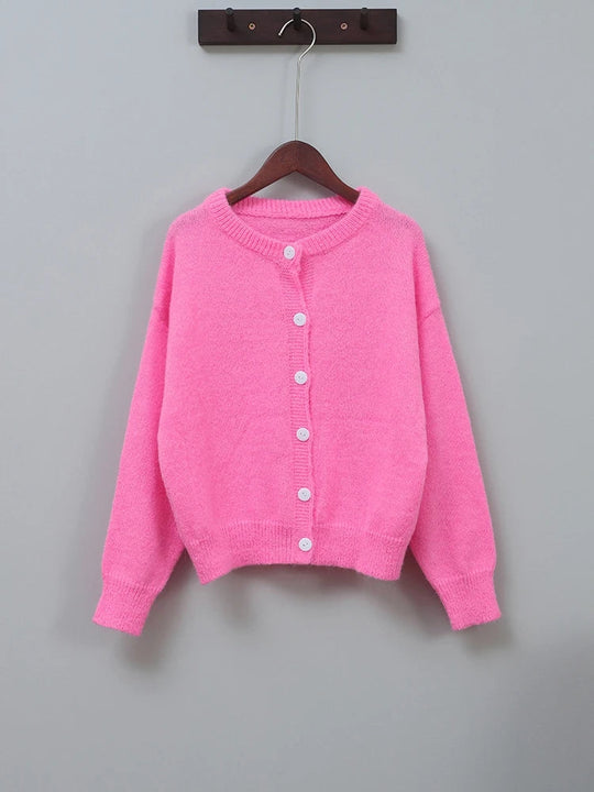 EB | Damen Rosa Cardigan mit Rundhals und Knopfverschluss