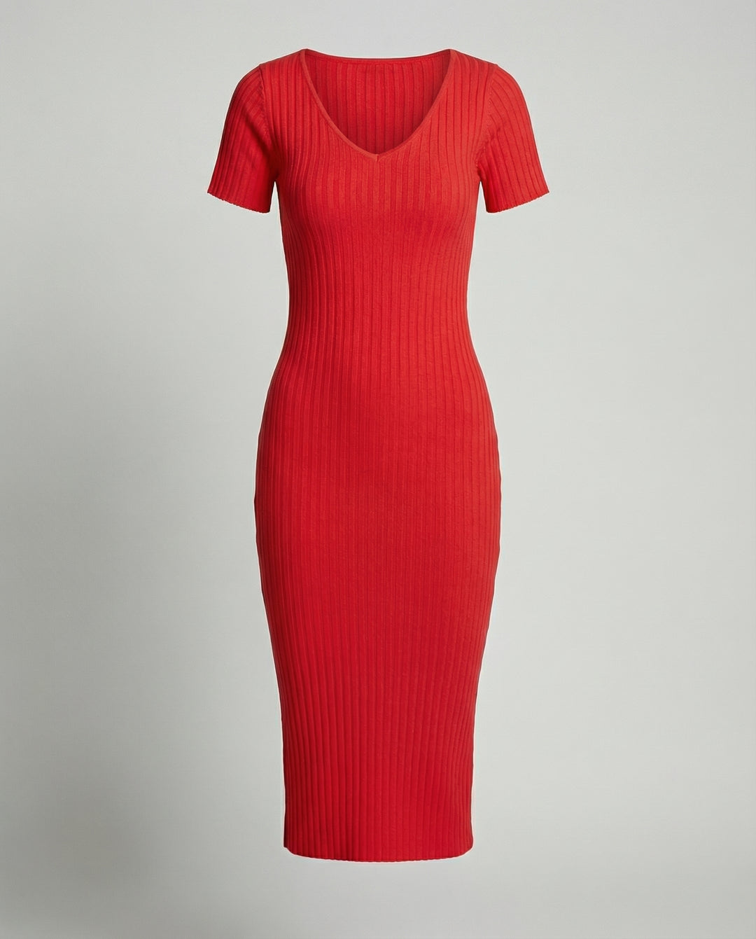 Geripptes, schmal geschnittenes Kleid