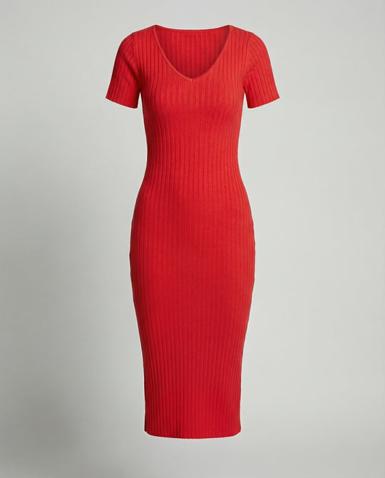 Geripptes, schmal geschnittenes Kleid