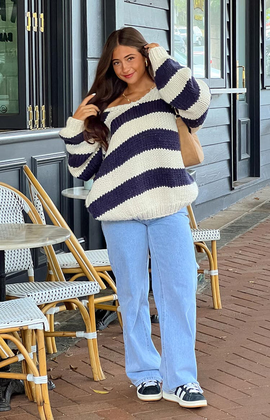 EB | Gestreifter Chunky Strickpullover Weich und Warm Lässiger Komfort