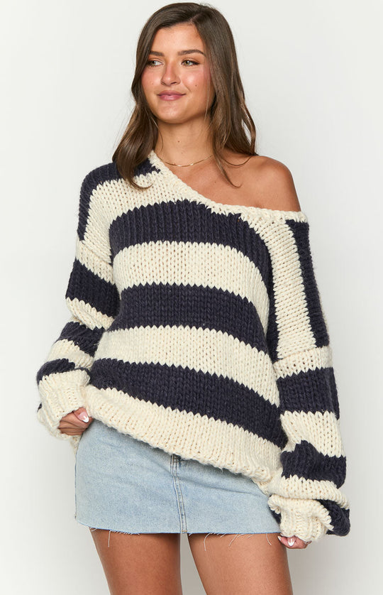 EB | Gestreifter Chunky Strickpullover Weich und Warm Lässiger Komfort