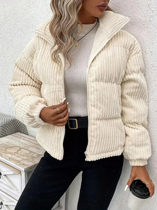 EB | Steppjacke - Cord-Kanale Textur - Reißverschluss Vorne - Gepolsterte Freizeit-Oberbekleidung