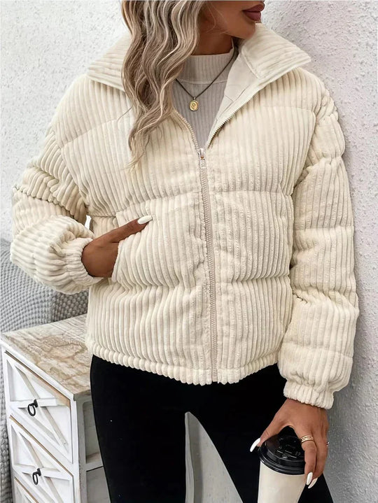 EB | Steppjacke - Cord-Kanale Textur - Reißverschluss Vorne - Gepolsterte Freizeit-Oberbekleidung