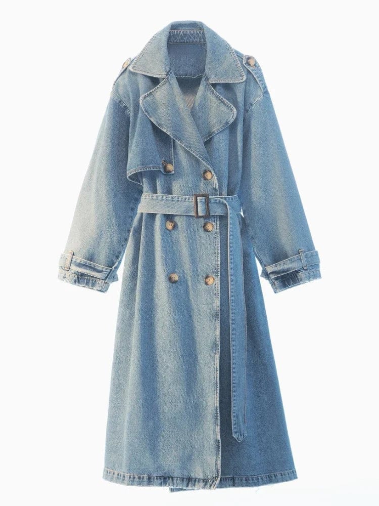 EB | Blauer Vintage-Trenchcoat für Damen Eleganter Stil