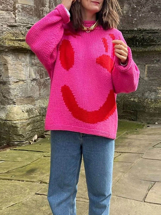 EB | Gestrickt Übergröße Schnitt Lang Abstraktes Intarsienmuster