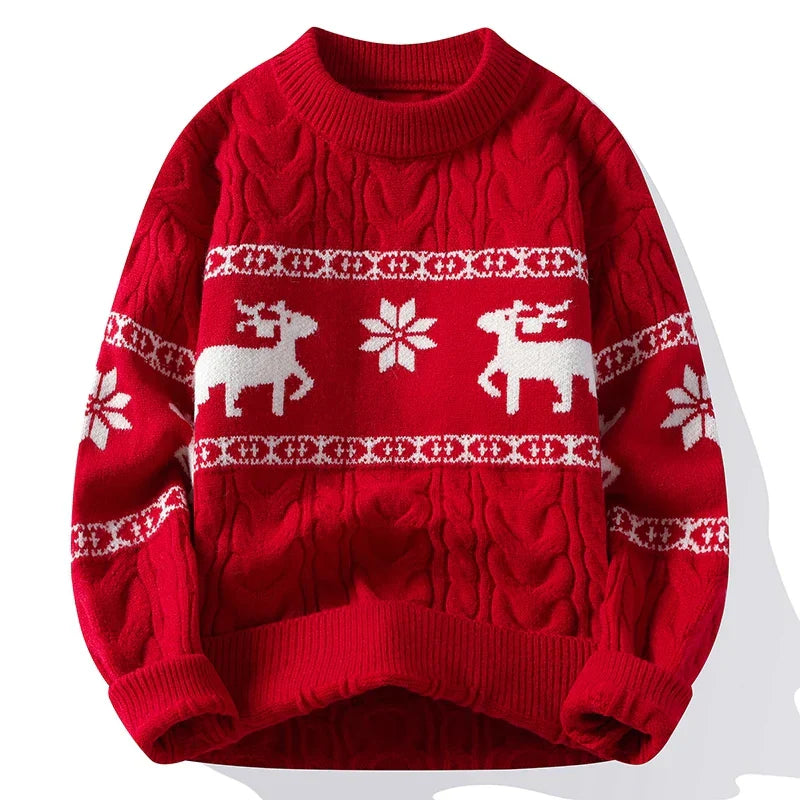 EB | Winter Pullover mit Hirschmuster - Warmer & stilvoller Strickpullover für die Feiertage