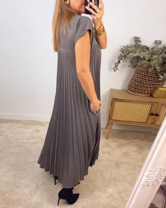 EB | Elegantes Plissee-Kleid Einfarbig Ärmellos