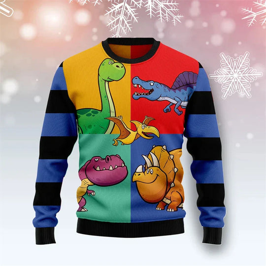 EB | Dinosaurier Weihnachts-Pullover - Lustiger & Bequemer Herrenpullover mit 3D-Druck für die Feiertage