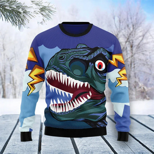 EB | Dinosaurier Weihnachts-Pullover - Lustiger & Bequemer Herrenpullover mit 3D-Druck für die Feiertage