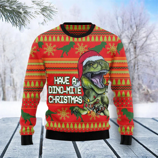 EB | Dinosaurier Weihnachts-Pullover - Lustiger & Bequemer Herrenpullover mit 3D-Druck für die Feiertage