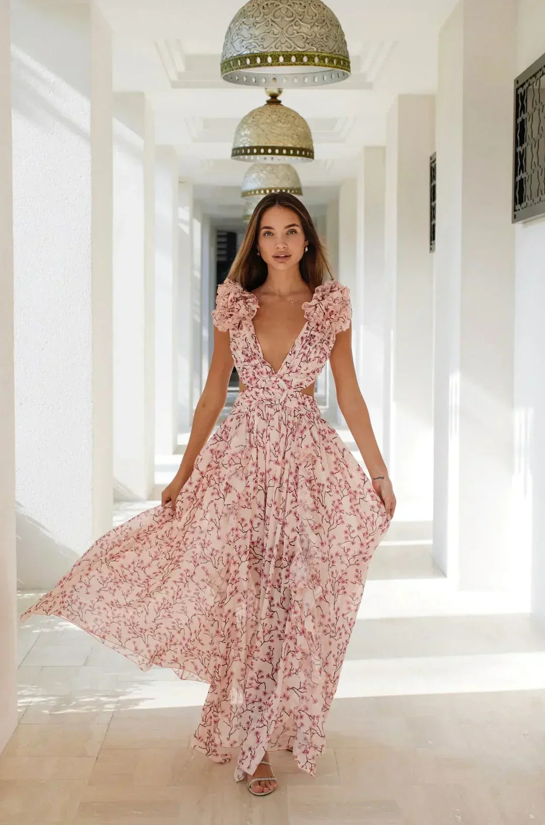 EB | Cutout Rüsch Maxi Kleid