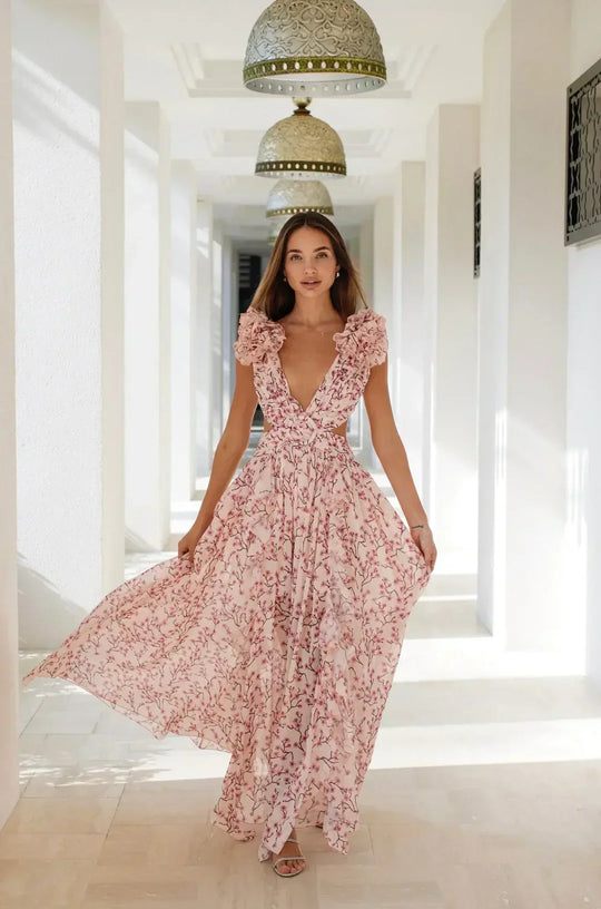 EB | Cutout Rüsch Maxi Kleid