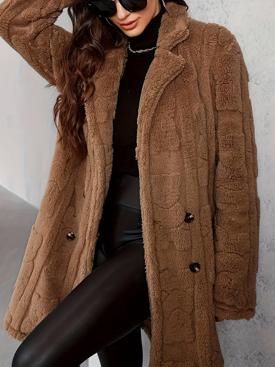 EB | Langer Strickmantel mit Revers für Damen - Winter