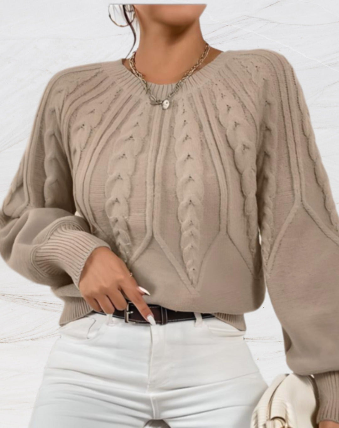 EB | Eleganter Pullover - Beiger Pfeil-Stil Strickpullover