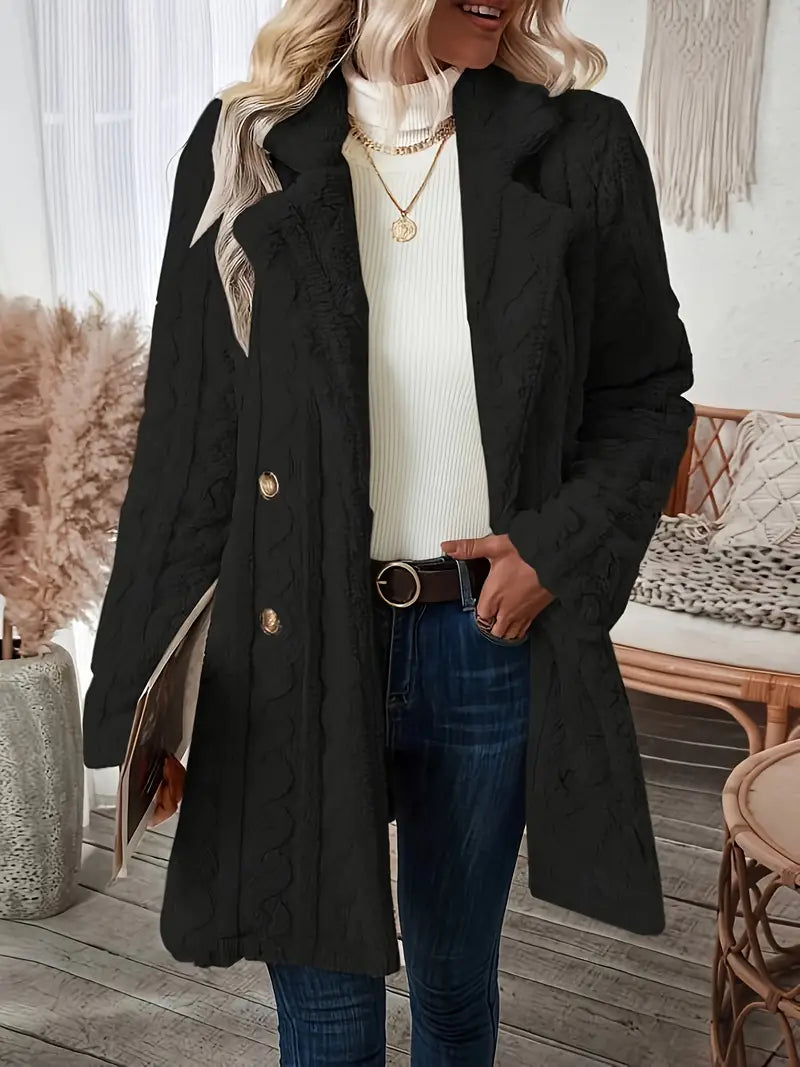 EB | Langer Strickmantel mit Revers für Damen - Winter