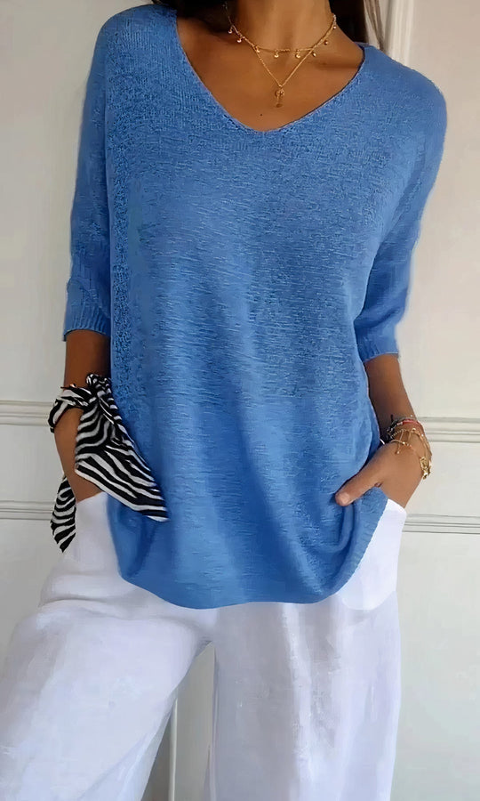 EB | Casual Gestrickter V-Ausschnitt Top
