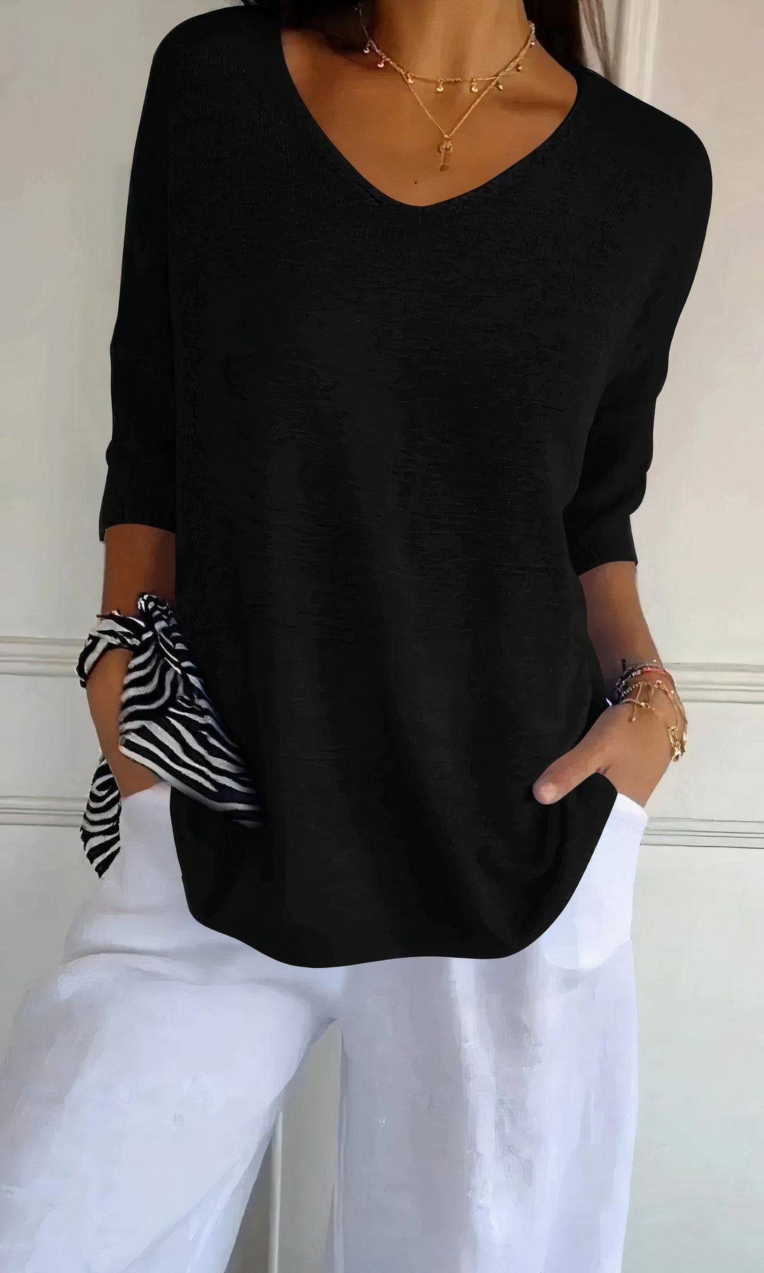 EB | Casual Gestrickter V-Ausschnitt Top