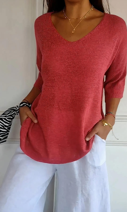 EB | Casual Gestrickter V-Ausschnitt Top