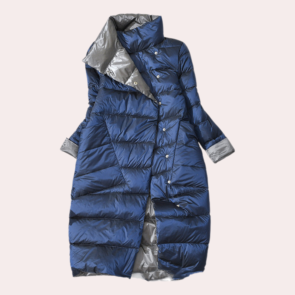 EB | Damen Lange Winterjacke Aus Daunen mit Hohem Kragen