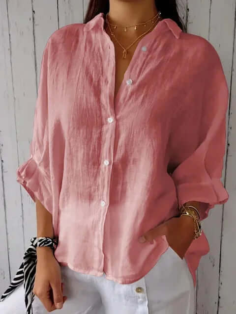EB | Lässiges Shirt mit Schlaufenverschluss Aus Baumwolle und Leinen für Frauen