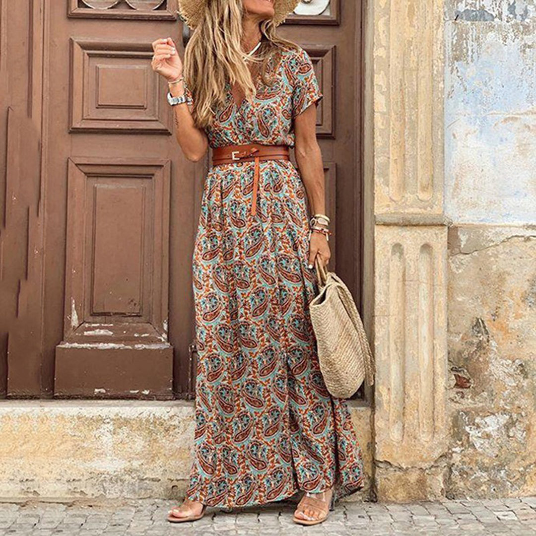 EB | V-Ausschnitt Boho Maxi Kleid