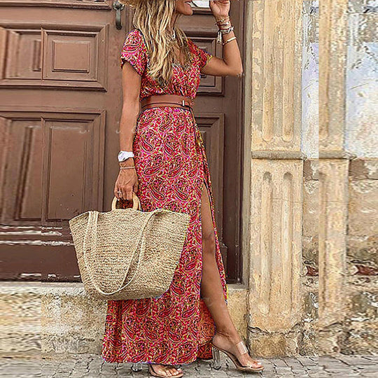 EB | V-Ausschnitt Boho Maxi Kleid