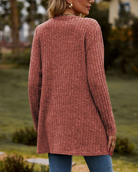EB | Damen Lange Gestrickte Strickjacke mit Knöpfen