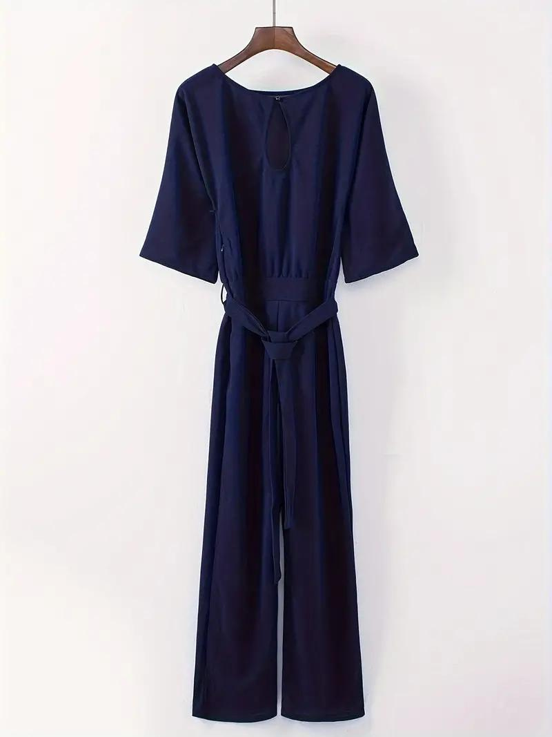 EB | Jumpsuit Weite Beinform Taillengürtel Dreiviertelärmel Elegante Passform