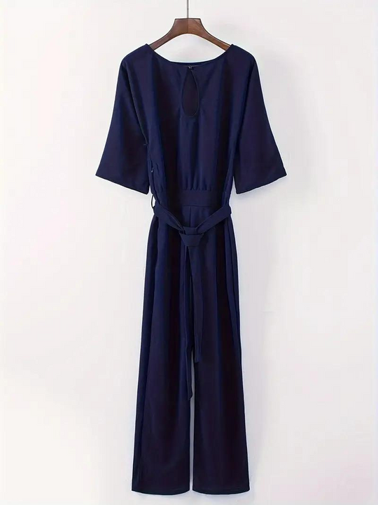EB | Jumpsuit Weite Beinform Taillengürtel Dreiviertelärmel Elegante Passform