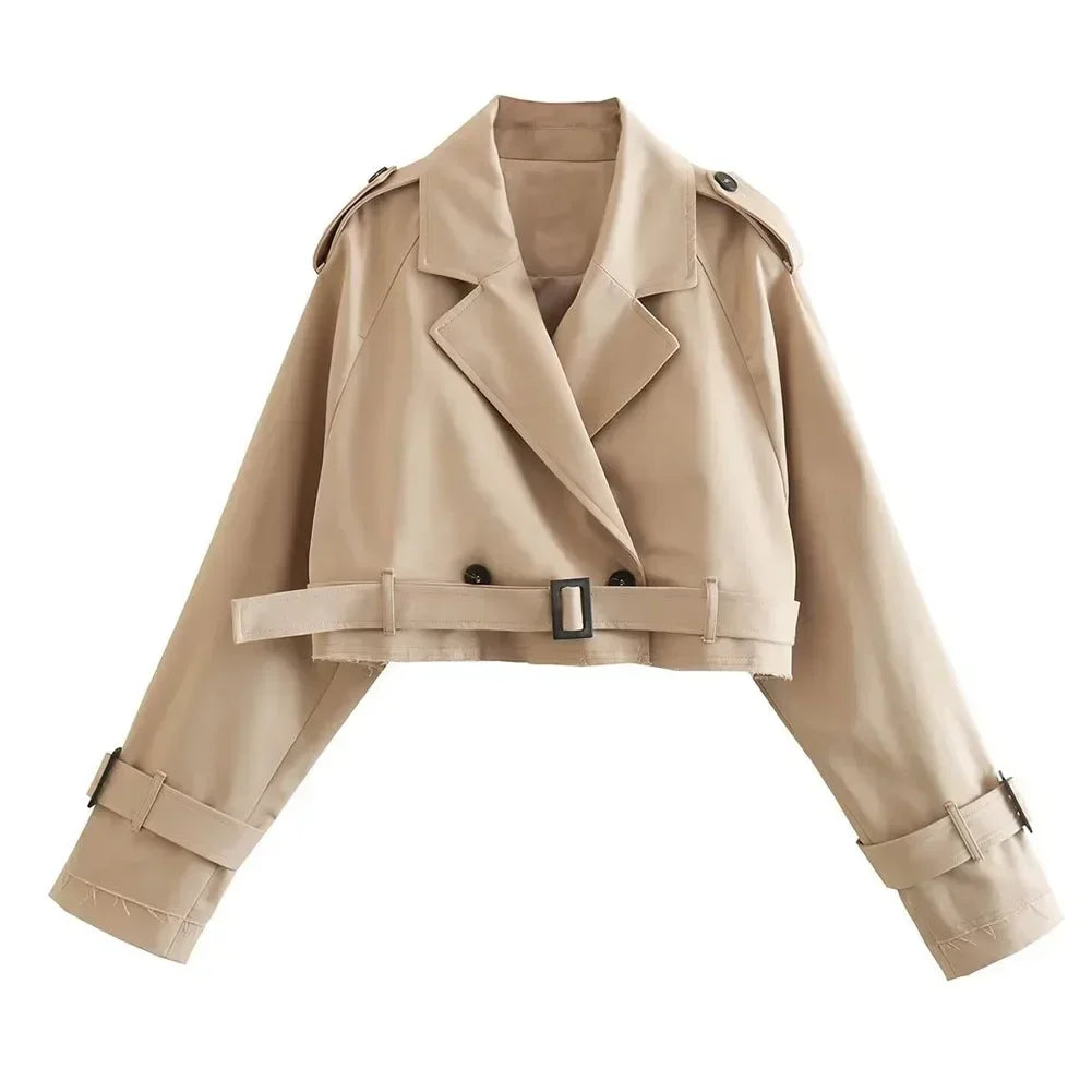 EB | Damen Cropped Jacke mit Gürtel