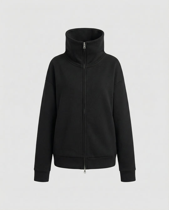 Eleganter Damen Strick Cardigan mit Doppelreißverschluss und hohem Kragen