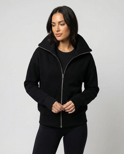 Eleganter Damen Strick Cardigan mit Doppelreißverschluss und hohem Kragen