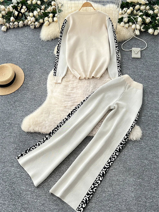 EB | Damen Strickset mit Pullover und Weitbein-Hosen