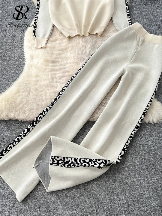 EB | Damen Strickset mit Pullover und Weitbein-Hosen