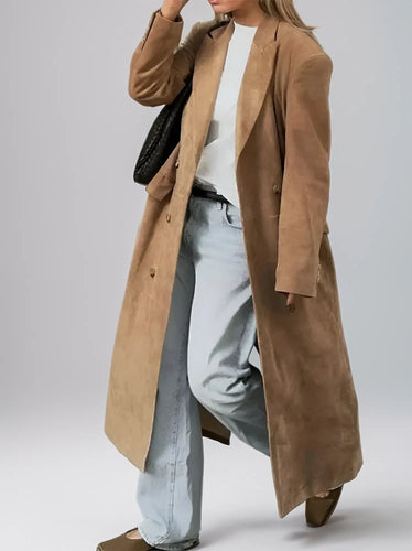 EB | Damen Wildleder Trenchcoat mit Klassischem Revers und Doppelt Knopfverschluss