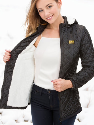 EB | Damen kurze wattierte Winterjacke mit Kapuze und Fleece-Futter