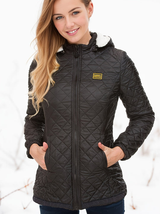 EB | Damen kurze wattierte Winterjacke mit Kapuze und Fleece-Futter