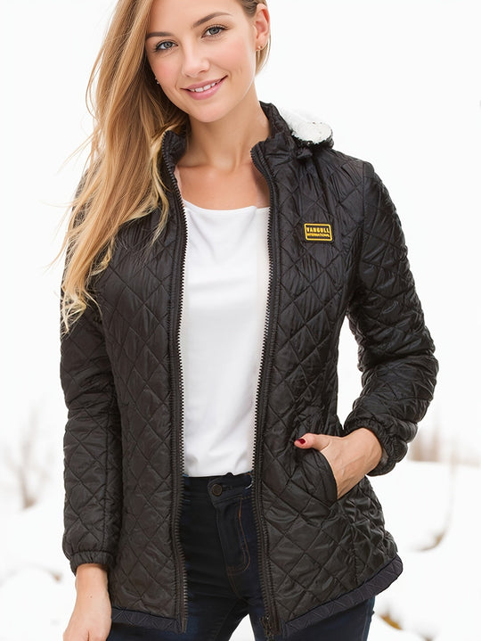 EB | Damen kurze wattierte Winterjacke mit Kapuze und Fleece-Futter