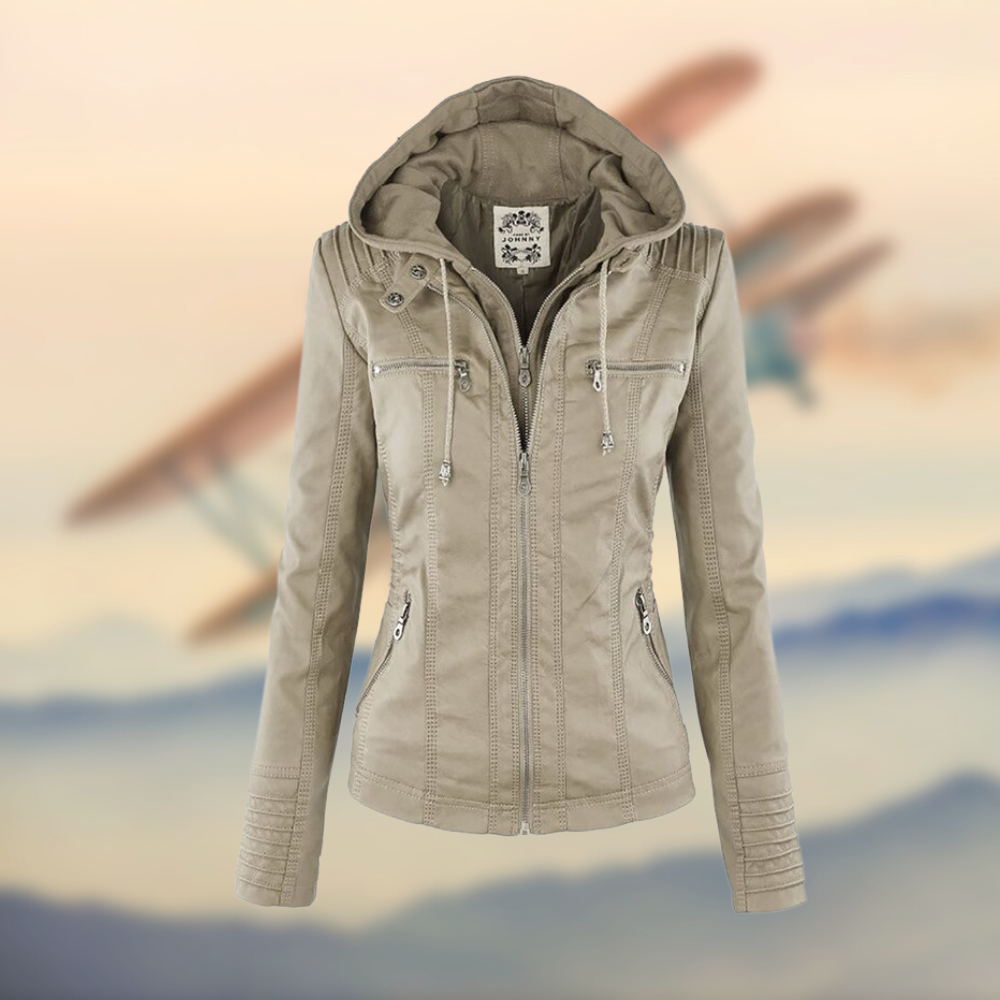 EB | Damen Kapuzenlederjacke - Stilvoll & Funktional