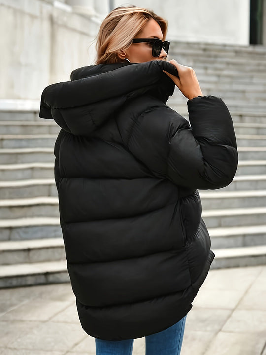 EB | Damen kurze schwarze Pufferjacke mit warmer Isolierung