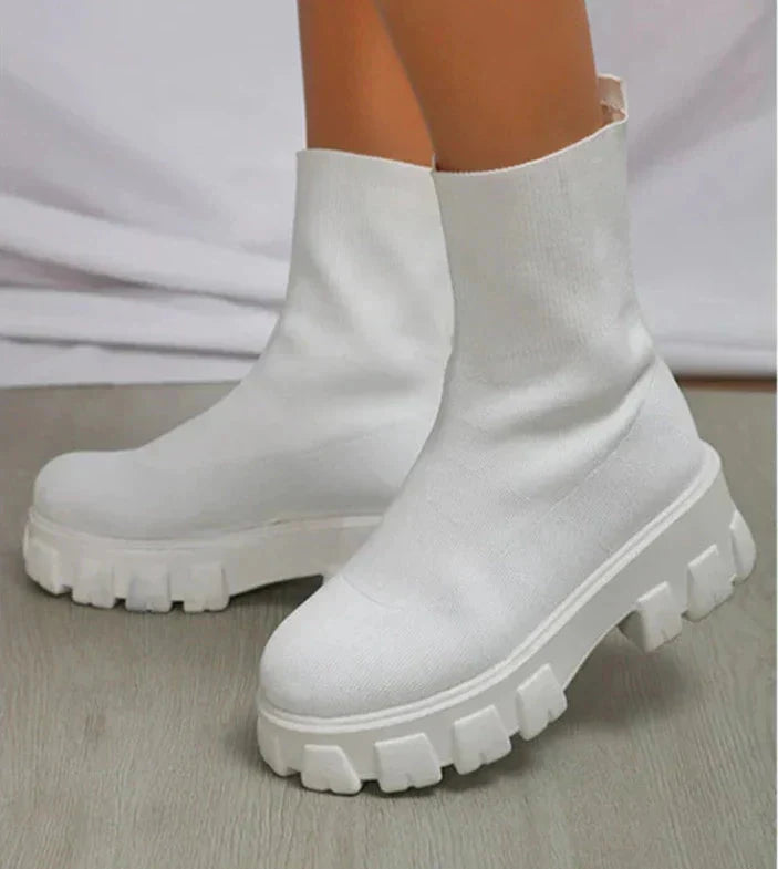 Stiefeletten - Chunky - Plattform - Sockenschuhe - Damenstiefel EB